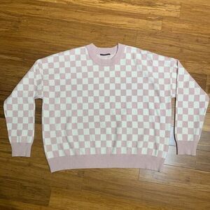 T Tahari Pink and White Checkered Sweater